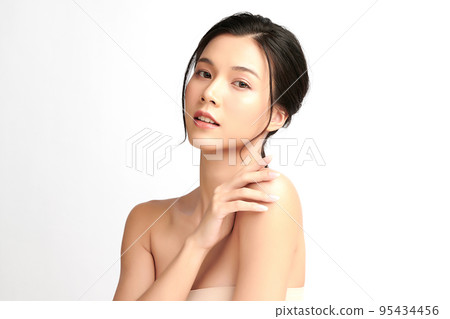 Beautiful young asian woman with clean fresh skin on white background, Face care, Facial treatment, Cosmetology, beauty and spa, Asian women portrait. 95434456