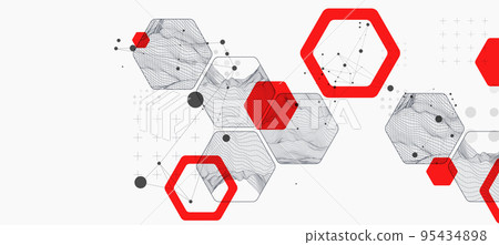 Modern science or technology abstract background using hexagonal shapes. Wireframe spot surface illustration. Vector. 95434898
