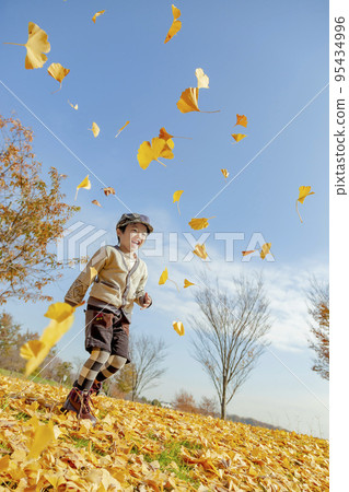 男孩在秋天公園玩 95434996