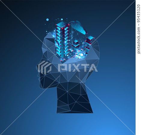 Artificial intelligence (AI) and big data concept. Machine cyber mind.  Technology vector background. 95435120