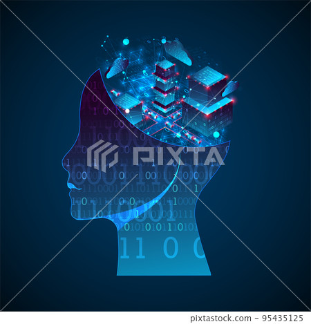 Artificial intelligence (AI) and big data concept. Machine cyber mind.  Technology vector background. 95435125