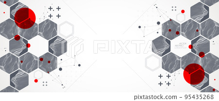 Modern science or technology abstract background using hexagonal shapes. Wireframe spot surface illustration. Vector. Modern science or technology abstract background using hexagonal shapes. Wireframe spot surface illustration. Vector. 95435268