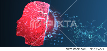 Abstract background on the theme of artificial intelligence. Head shape with technological elements inside the contour. Abstract background on the theme of artificial intelligence. Head shape with technological elements inside the contour. 95435271
