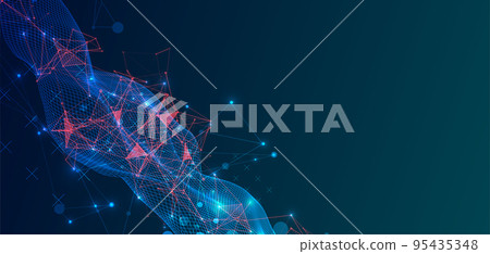 The abstract wave is made in a frame style in a bright gradient color. Template for science and technology presentation. 95435348