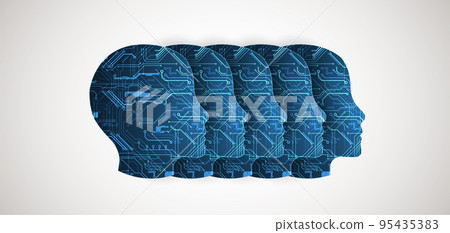 Abstract background on the theme of artificial intelligence. Head shape with technological elements inside the contour. Abstract background on the theme of artificial intelligence. Head shape with technological elements inside the contour. 95435383