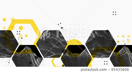 Modern science or technology abstract background using hexagonal shapes. Wireframe spot surface illustration. Vector. Modern science or technology abstract background using hexagonal shapes. Wireframe spot surface illustration. Vector. 95435608