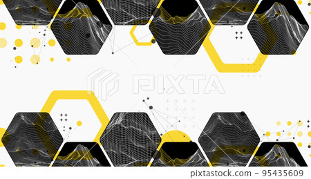 Modern science or technology abstract background using hexagonal shapes. Wireframe spot surface illustration. Vector. Modern science or technology abstract background using hexagonal shapes. Wireframe spot surface illustration. Vector. 95435609