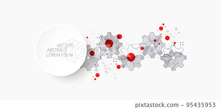 Modern science or technology abstract background using cogwheel. Wireframe spot surface illustration. Vector. Modern science or technology abstract background using cogwheel. Wireframe spot surface illustration. Vector. 95435953