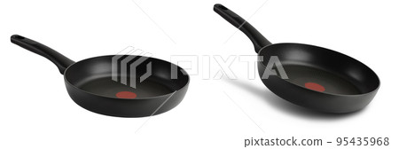 black frying pan with a non-stick coating isolated on white background and full depth of field black frying pan with a non-stick coating isolated on white background and full depth of field 95435968