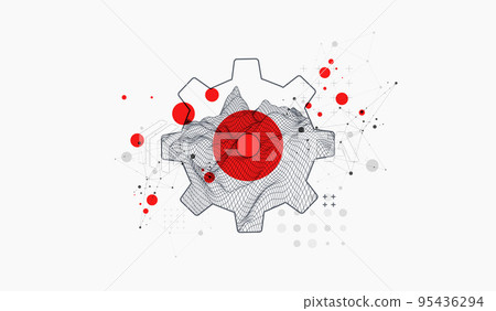 Modern science or technology abstract background using hexagonal cogwheel. Wireframe spot surface illustration. Vector. Modern science or technology abstract background using hexagonal cogwheel. Wireframe spot surface illustration. Vector. 95436294