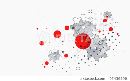 Modern science or technology abstract background using hexagonal cogwheel. Wireframe spot surface illustration. Vector. Modern science or technology abstract background using hexagonal cogwheel. Wireframe spot surface illustration. Vector. 95436296