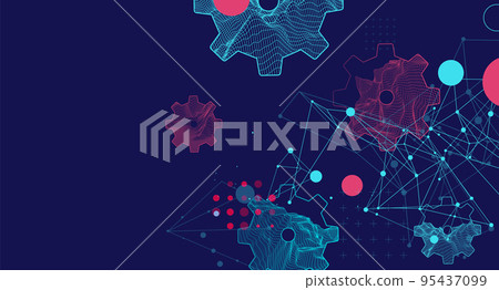 Modern science or technology abstract background using cogwheel. Wireframe spot surface illustration. Vector. Modern science or technology abstract background using cogwheel. Wireframe spot surface illustration. Vector. 95437099