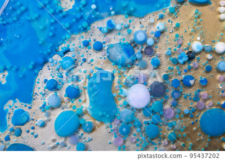 Colorful Bright Bubbles Oil Beautiful Paint Universe Color Moving Multicolored. Space Universe, Quantum Physics. Fantastic Hypnotic Surface.  95437202