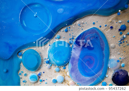 Colorful Bright Bubbles Oil Beautiful Paint Universe Color Moving Multicolored. Space Universe, Quantum Physics. Fantastic Hypnotic Surface.  95437262