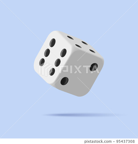 White dice with black dots 3d icon. Rounded corners cube in the air, render 3d graphics White dice with black dots 3d icon. Rounded corners cube in the air, render 3d graphics 95437308