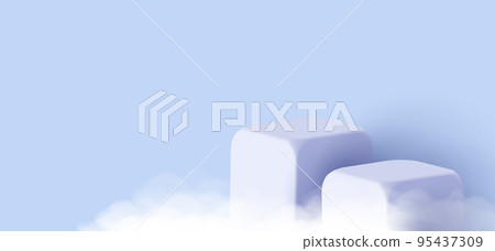 white square cubes product podium 3d illustration with fog or clouds white square cubes product podium 3d illustration with fog or clouds 95437309
