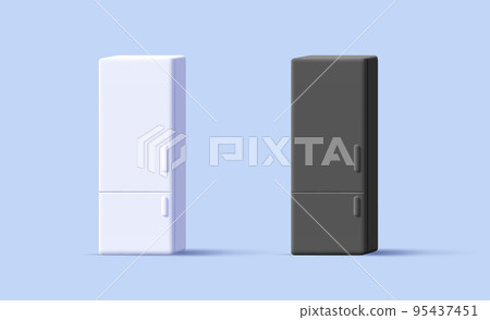 3d illustration of black and white fridge, cartoon render style 95437451