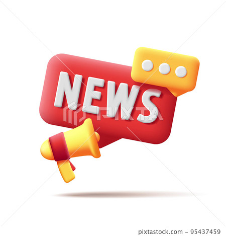3d Label with megaphone and speech bubble with news message 95437459