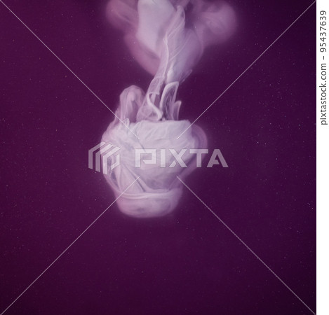Abstract fluid acrylic painting. Marbled abstract white Ink cloud on violet background. Liquid marble pattern. Modern art. Abstract fluid acrylic painting. Marbled abstract white Ink cloud on violet background. Liquid marble pattern. Modern art. 95437639
