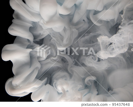 Abstract fluid acrylic painting. Marbled white abstract Ink cloud on black background. Liquid marble pattern. Modern art.  95437648