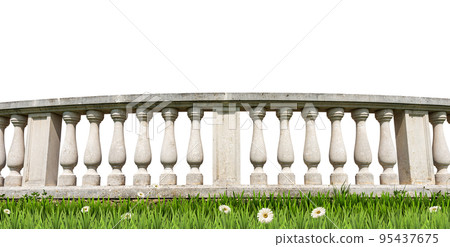 White Stone Balustrade on a Green Meadow Isolated on White Background 95437675
