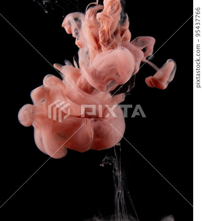 Abstract fluid acrylic painting. Marbled pink abstract Ink cloud on black background. Liquid marble pattern. Modern art.  95437766