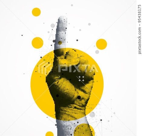 Hand pointing sign. Direction pointer. Halftone vector. 95438175