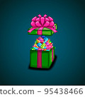 Open gift box with vector mountain of gems 95438466