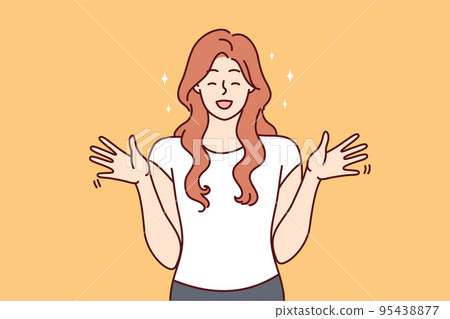 Excited woman feeling euphoric  95438877