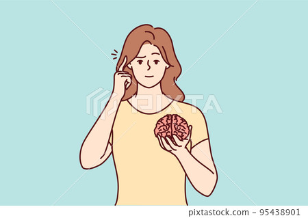 Young woman hold brain pint at head 95438901
