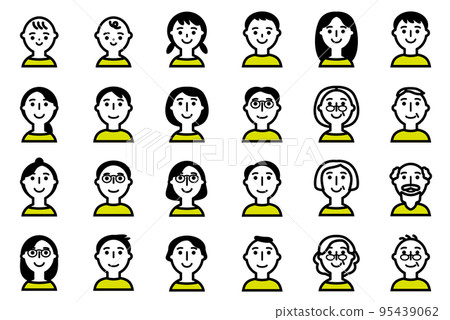 Face icon set of people of various generations_black and yellow Face icon set of people of various generations_black and yellow 95439062
