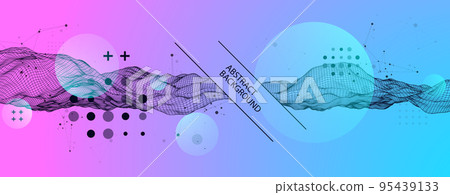 The abstract wave is made in a frame style in a bright gradient color. Template for science and technology presentation. 95439133