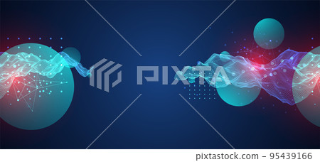 The abstract wave is made in a frame style in a bright gradient color. Template for science and technology presentation. 95439166