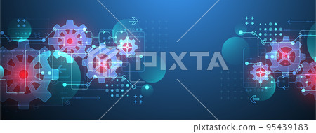 Abstract  technological background  with glowing cogwheels. Vector 95439183