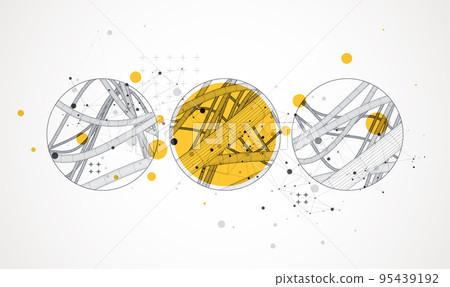 Vector abstract background with a wireframe dynamic pipes, line and particles inside circle. 95439192