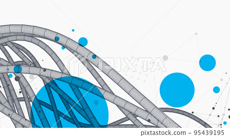 Vector abstract background with a wireframe dynamic pipes, line and particles. Vector abstract background with a wireframe dynamic pipes, line and particles. 95439195