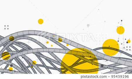 Vector abstract background with a wireframe dynamic pipes, line and particles. Vector abstract background with a wireframe dynamic pipes, line and particles. 95439196
