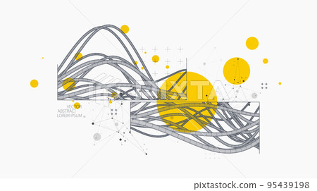 Vector abstract background with a wireframe dynamic pipes, line and particles. 95439198