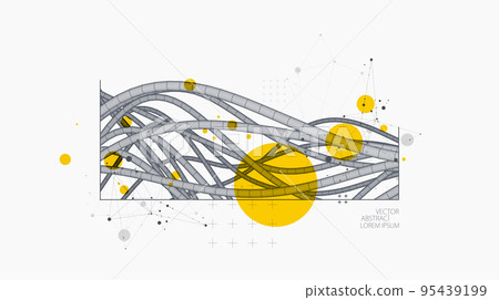 Vector abstract background with a wireframe dynamic pipes, line and particles. Vector abstract background with a wireframe dynamic pipes, line and particles. 95439199