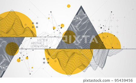 Scientific and technical image of the mountains. Abstract wireframe surface background inside a triangle.Scientific and technical image of the mountains. Abstract wireframe surface background inside a 95439456