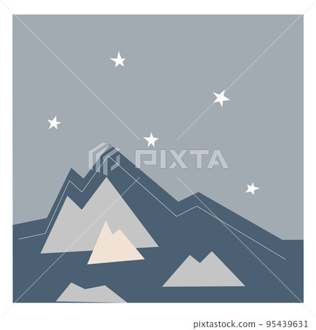 Simple vector card, poster with peaks of mountains at the night. 95439631