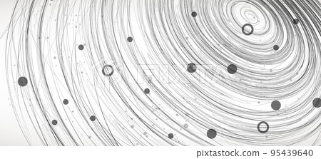 Colorful abstract swirling background with dots and geometric objects. 95439640