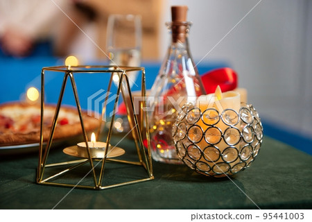 New Year's or Christmas table. New Year's interior on the table. New Year's or Christmas table. New Year's interior on the table. 95441003