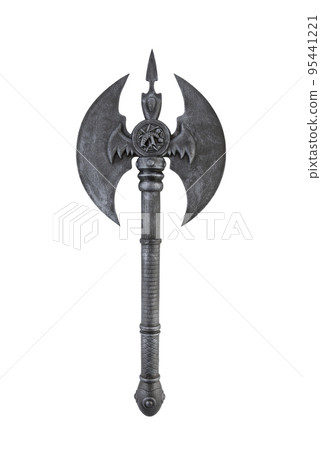 Fantasy double headed battle axe isolated on white background with clipping path Fantasy double headed battle axe isolated on white background with clipping path 95441221
