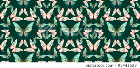 Vintage butterfly seamless pattern design on dark green background vector illustration 95441629