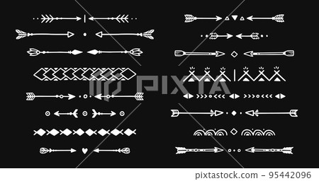 Mexican arrow hand drawn chalkboard element set. African, aztec rustic ethnic arrow, ornament divider. Tribal boho decor design Mexican arrow hand drawn chalkboard element set. African, aztec rustic ethnic arrow, ornament divider. Tribal boho decor design 95442096