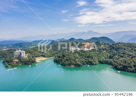 aerial view of Sun Moon Lake with Wen Wu temple 95442196