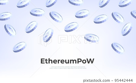 EthereumPoW (ETHW) coin falling from the sky. ETHW cryptocurrency concept banner background. 95442444