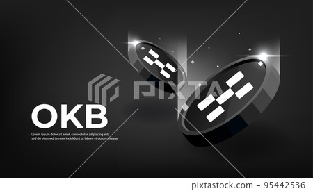 OKB coin crypto currency themed banner. OKB icon on modern black color background. 95442536