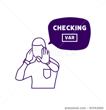 Hand drawn referee waiting for VAR check. 95442660